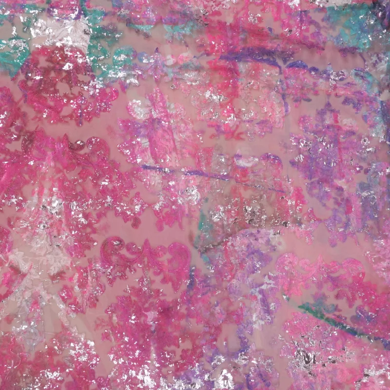 Fantastic Deals Multicolored Lavenders Embroidery Corded Abstract Painting on Embroidered Tulle Fabric