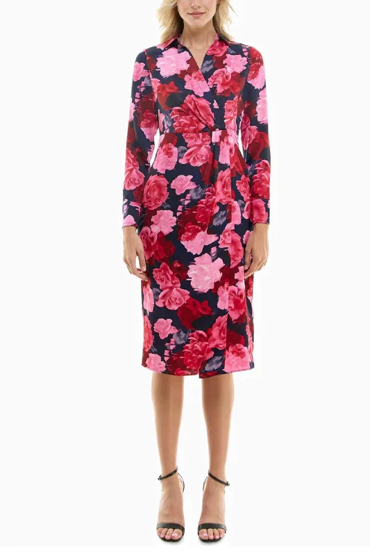 Today's Special New Yorker's Apparel MD3F1420E - Floral Printed Long Sleeve Formal Dress