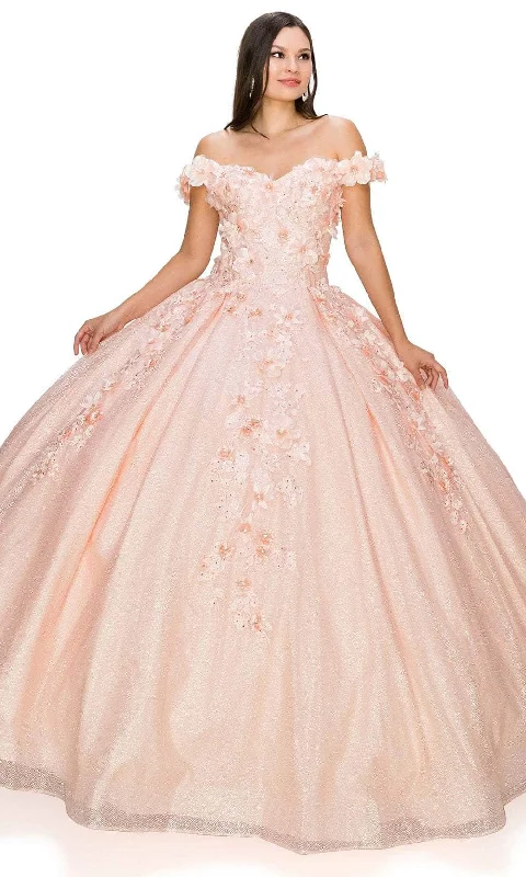 Extra Discounts Cinderella Couture 8020J - Off Shoulder Floral Glitter Ballgown