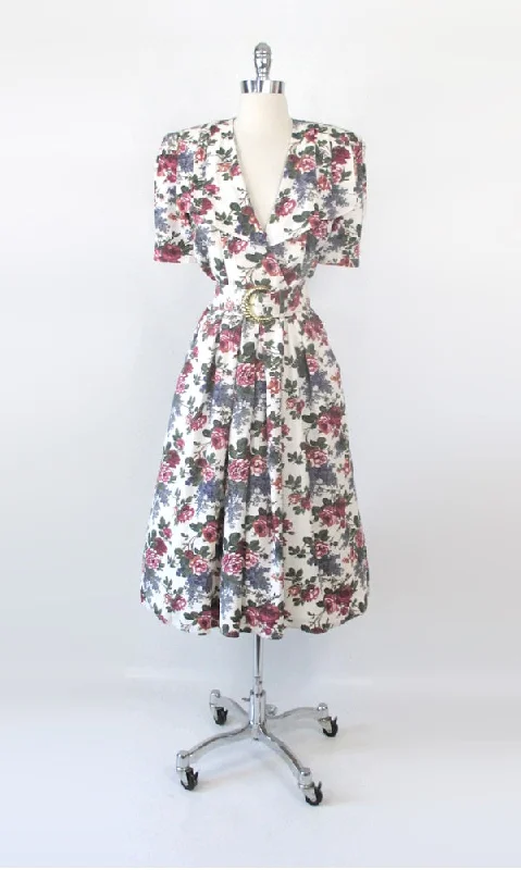 Final Markdown Vintage 80s Rose Garden Tea Dress & Matching Belt L P