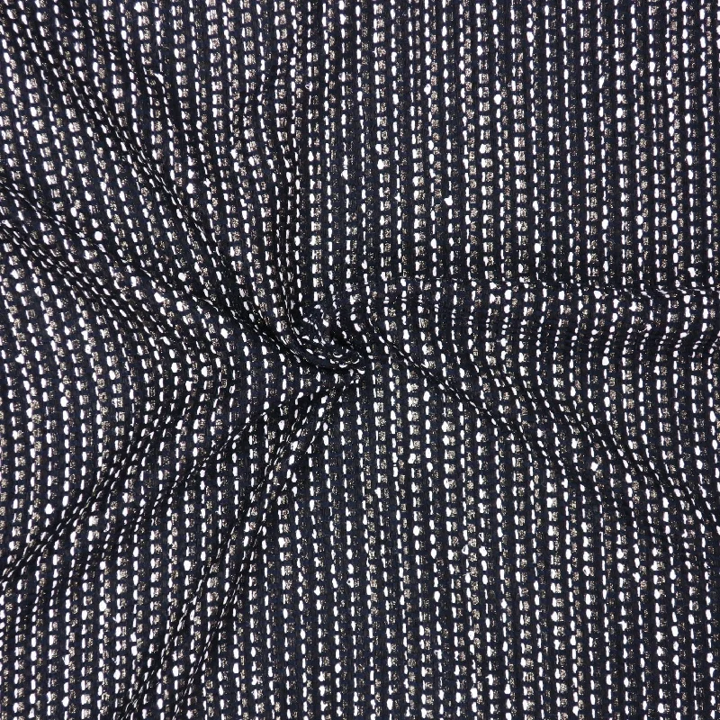 Savings Event Dark Blue and White with Gold Lurex Thread Gingham Tweed Bouclé Fabric