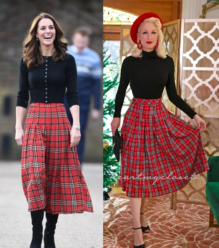 Best Bargains READY TO SHIP- red tartan plaid skirt - Kate Middleton skirt