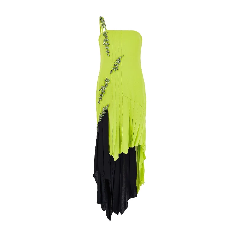 Steals and Deals 1997 Runway Documented Versace Lime Green Embellished Dress