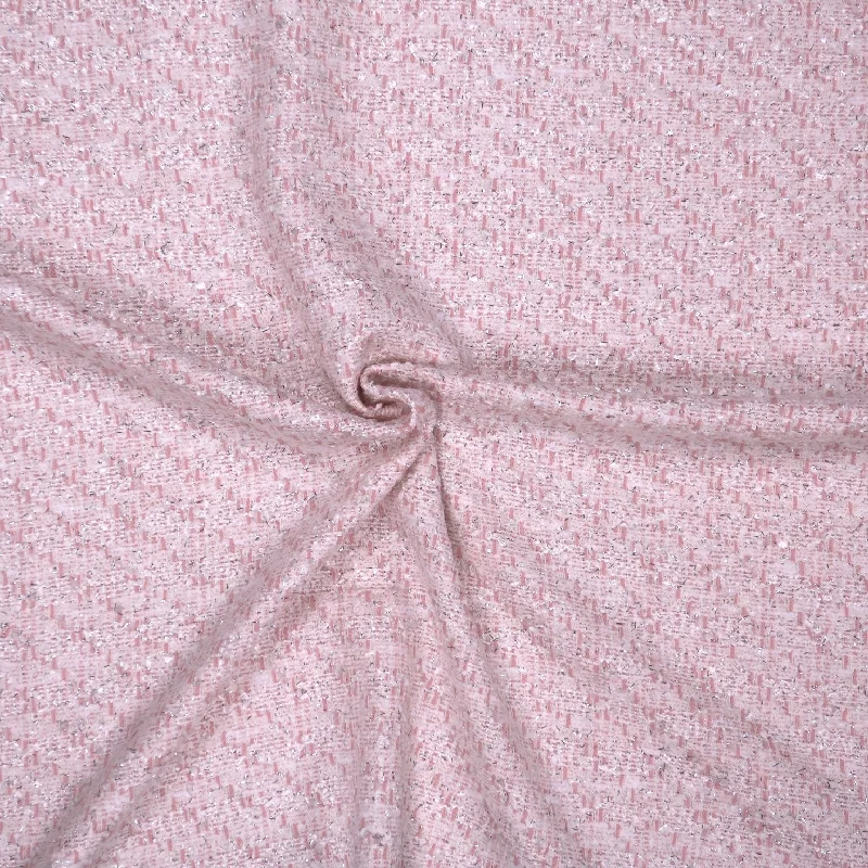 Daily Deals White and Pink with Silver Lurex Thread Houndstooth Tweed Bouclé Fabric