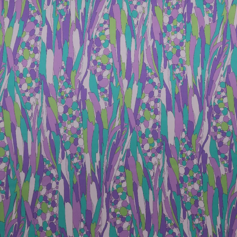 Exclusive Savings Purple Green & Ivory Abstract Bubbles Printed Silk Charmeuse Fabric