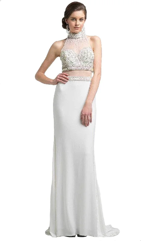 The Best Prices Ladivine KD087 - Beaded High Neck Faux Two-Piece Sheath Long Gown