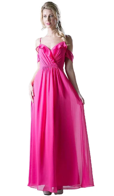 Super Sale Ladivine CH524 - V-neck Ruffled A-line Dress