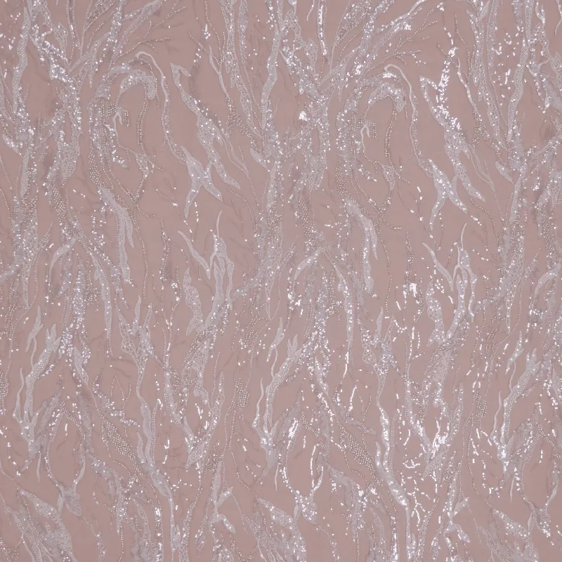 Price Smash Off White Floral Branches Sequins on Embroidered Tulle Fabric