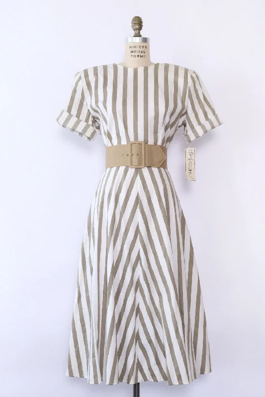 Markdowns Khaki Stripe Open Back Dress L