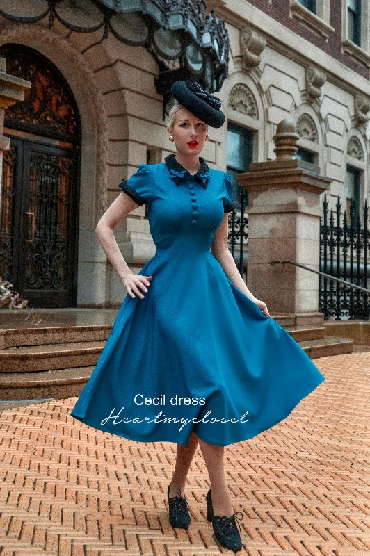 Don’t Miss Out CECIL - teal bow dress with black lace 50s (premium fabric)