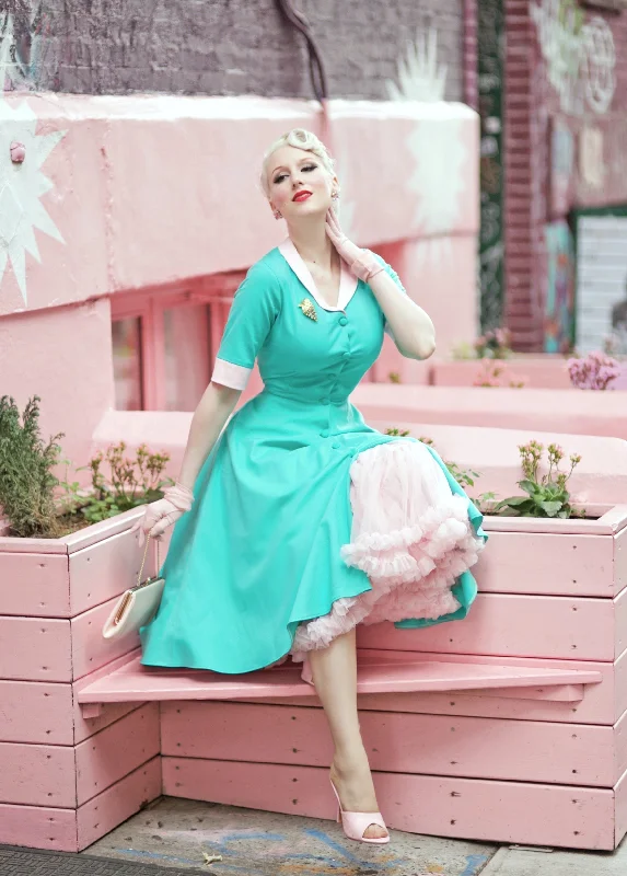 Crazy Deals swing turquoise dress - light pink contrast