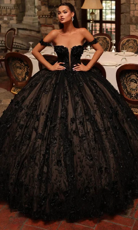 Markdown Madness Amarra 54239 - Off-Shoulder 3D Flower Embellished Ballgown