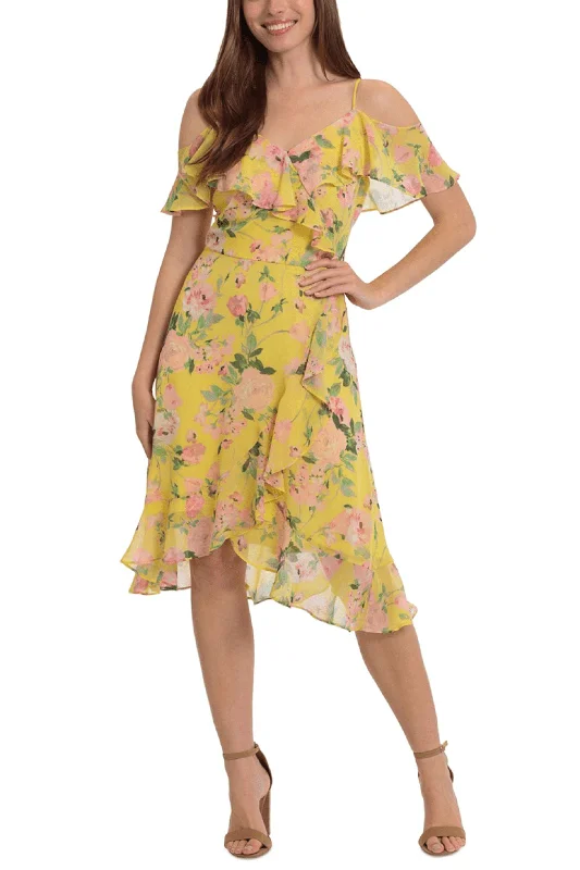 Huge Savings London Times T6748M - Cold Shoulder Floral Printed Formal Dress