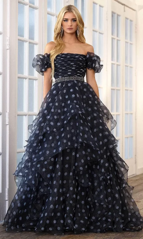 TIME-Limited Offer Ava Presley 39318 - Off Shoulder Polka Dot Prom Gown