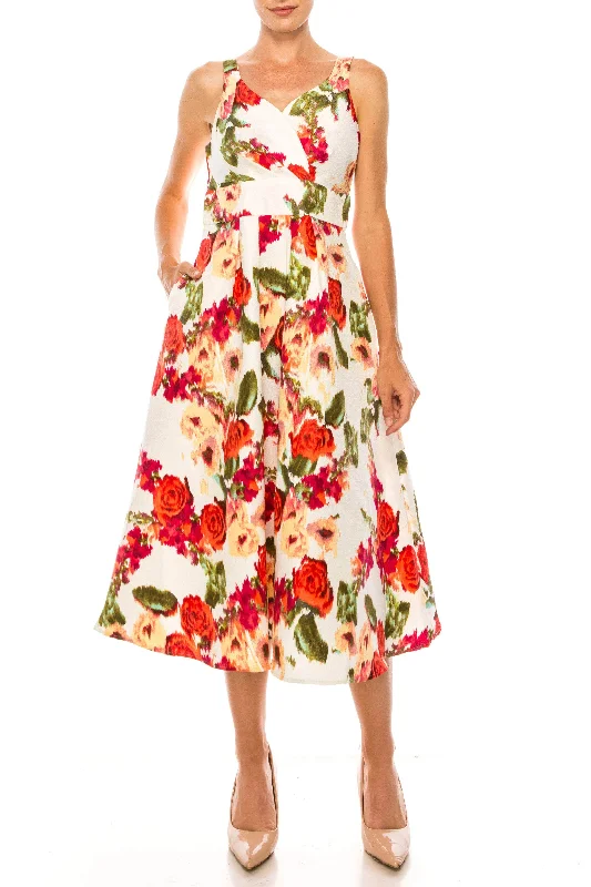 Best Bargains Danny & Nicole 91564MZ - Tea Length Floral A-line Dress