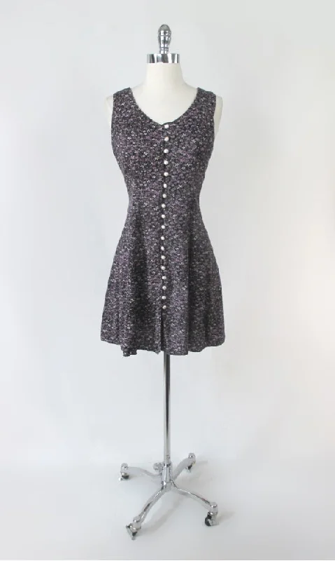 Instant Savings Vintage 90s Grunge Purple Flower Pearl Button Mini Dress M