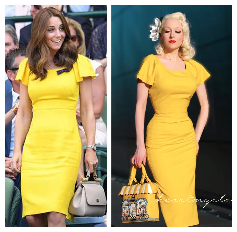 Members Only Kate Middleton bright yellow - pencil dress with short sleeves