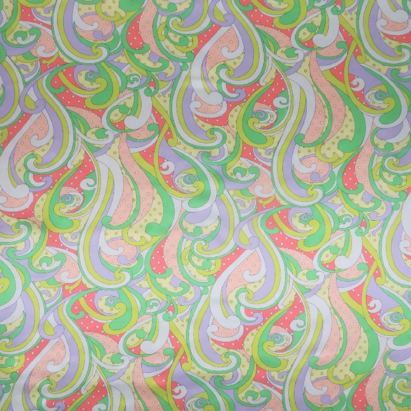 Crazy Deals Neon Green and Mint Shapes and Polka Dots Printed Silk Charmeuse Fabric