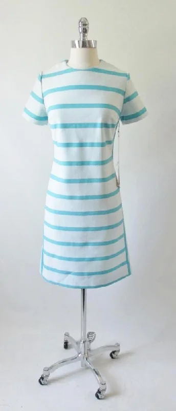 Price Smash Vintage 60's Blue Stripe MOD Colorblock Shift Dress NWT M