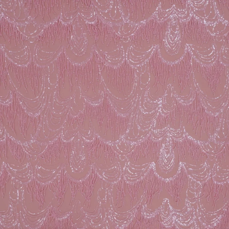Exclusive Access Pink Modern Chandelier Sequins and Beads on Embroidered Tulle Fabric