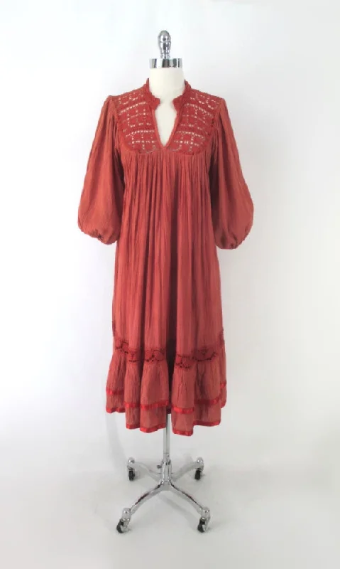 Amazing Deals Vintage 70s Bohemian Crochet Lace Trapeze Dress • One Size