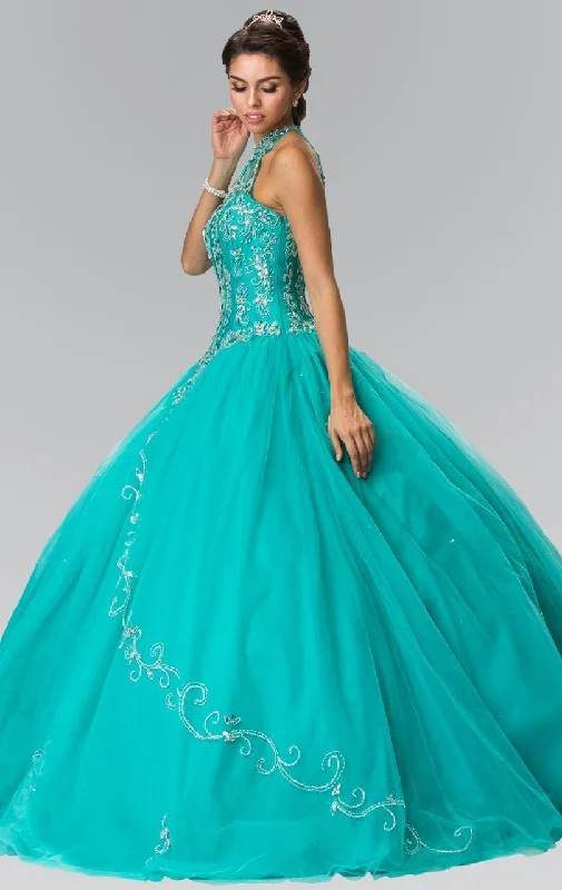 Super Sale Elizabeth K - GL2348 Bead Embellished Halter Neck Tulle Ballgown