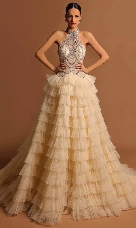 Buy More, Save More Tarik Ediz 98536 - Halter Ruffled Tulle Ballgown