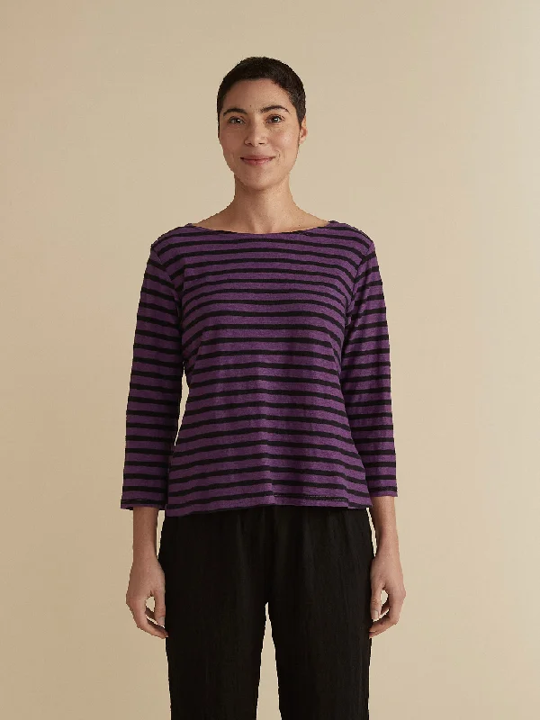 3/4 Sleeve Striped Boatneck Top