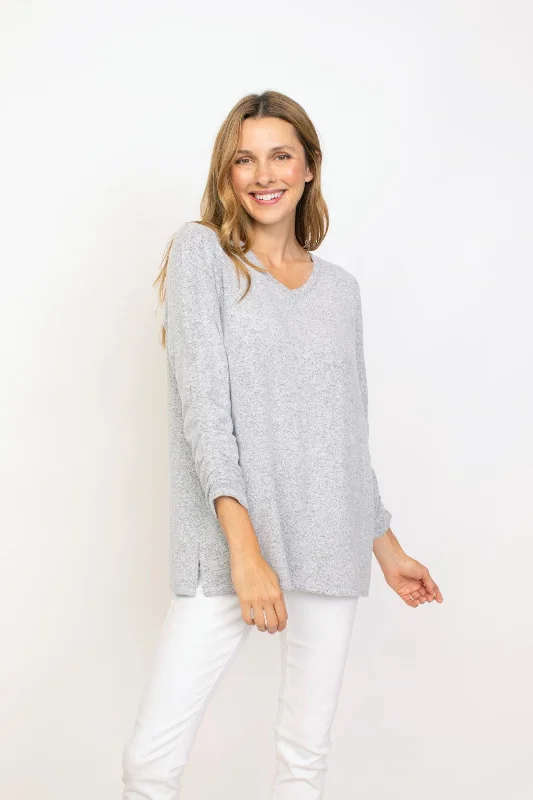 Super Soft Fleece Ruched Sleeve V-Neck