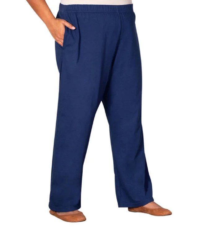 Cotton Jersey Wide Leg Knit Pants - Plus In Navy