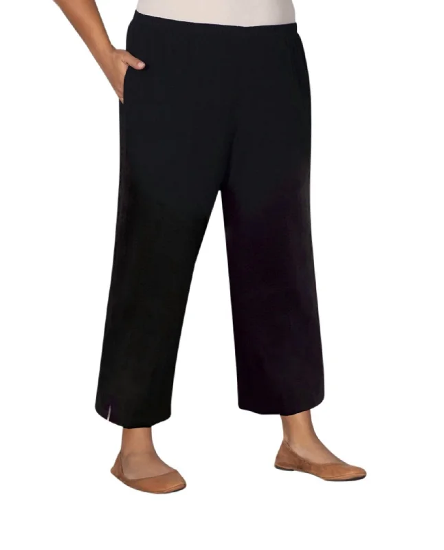 Linen Pull On Wide Leg Flood Pants - Plus In Black