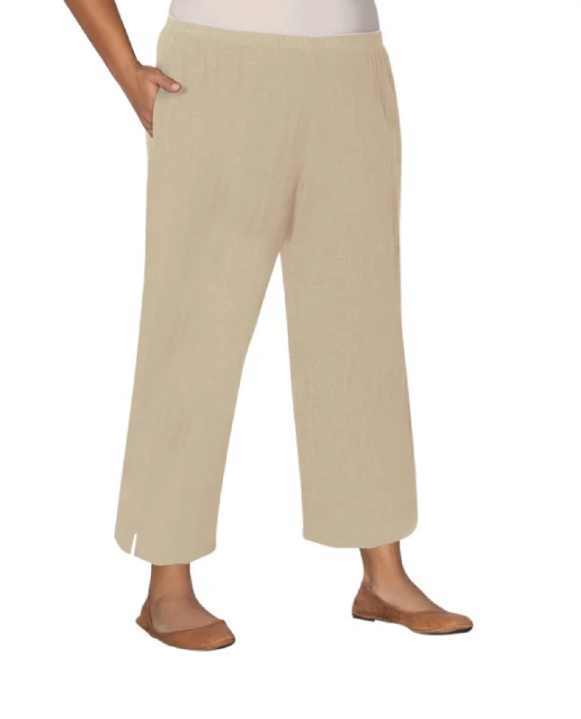 Flash Sale Linen Pull On Wide Leg Flood Pants - Plus In Khaki