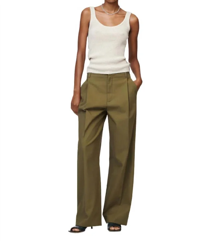 Super Deal Mid Rise Pleat Front Pant In Loden Green