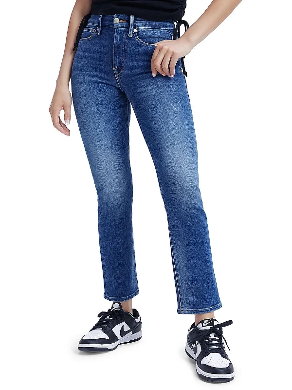 Womens Denim Distressed Straight Leg Jeans