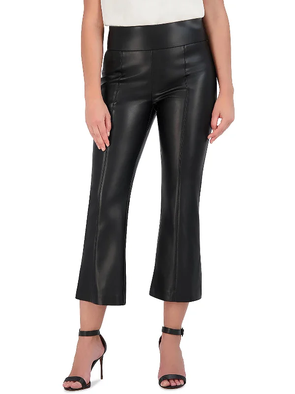 Limited Availability Womens Faux Leather High Rise Flared Pants