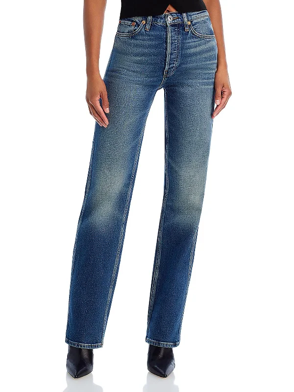 Low Prices Womens High Rise Medium Wash Straight Leg Jeans