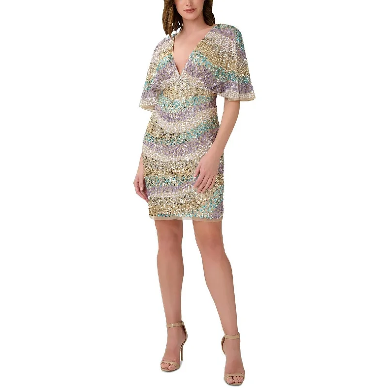 Aidan by Aidan Mattox Womens Sequined Cut-Out Cocktail and Party Dress