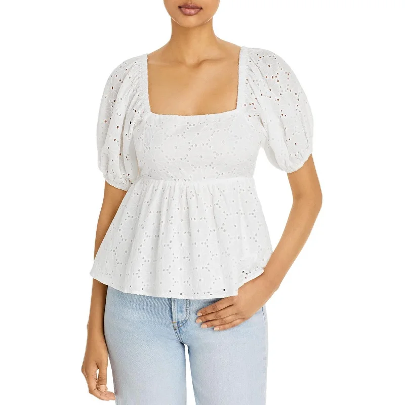 Aqua Womens Eyelet Babydoll Pullover Top