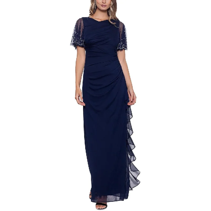 B&A by Betsy and Adam Womens Embellished Cascade Evening Dress