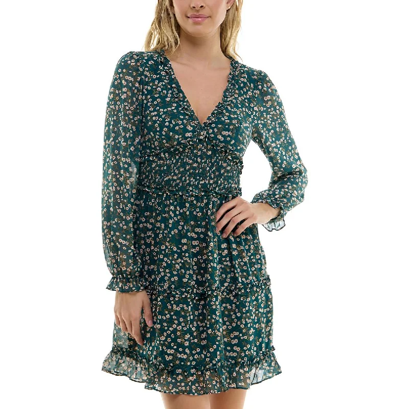 BCX Womens Juniors Floral Print  Mini Dress