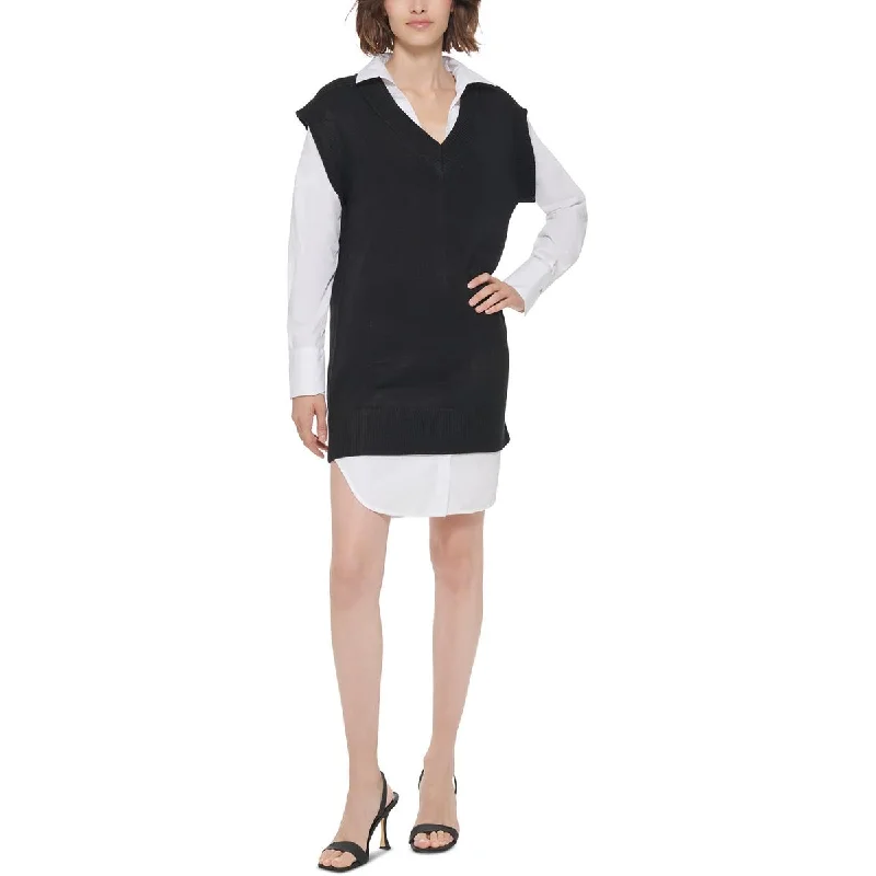 Calvin Klein Womens Contrast Trim Mini Shirtdress