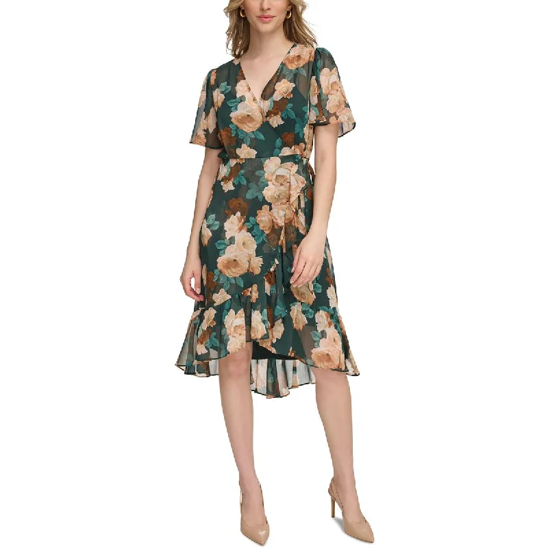 Calvin Klein Womens Chiffon Wrap Dress