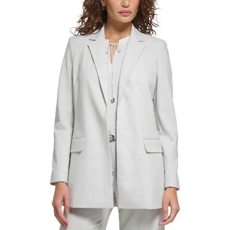 Calvin Klein Womens Petites Window Pane  Open-Front Blazer