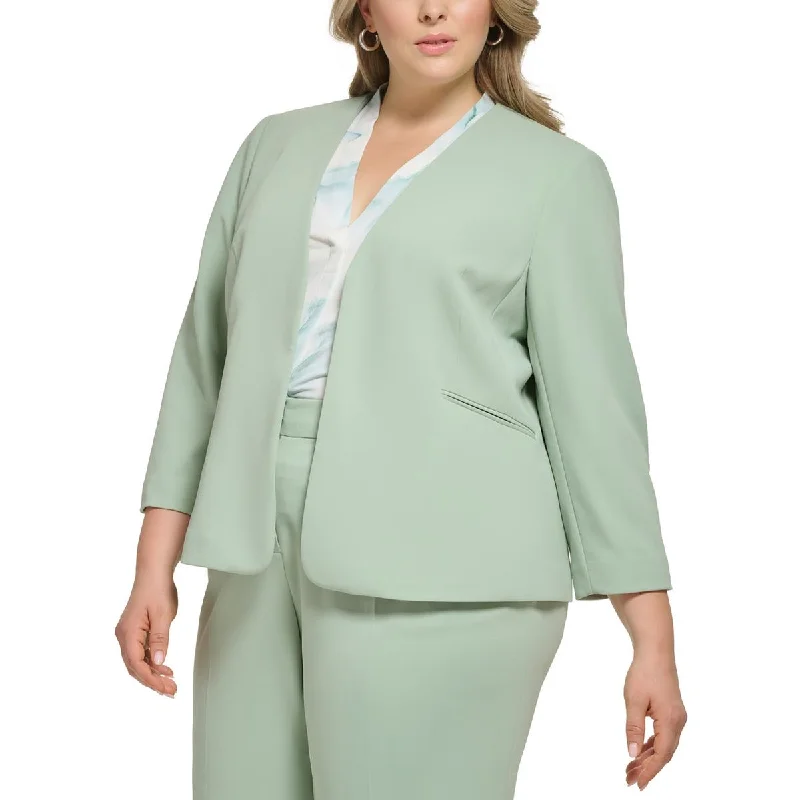 Calvin Klein Womens Plus Crepe Business Open-Front Blazer