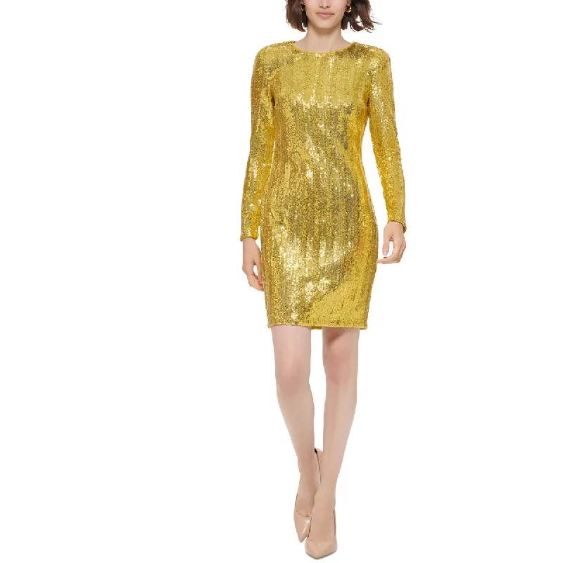 Calvin Klein Womens Sequined Mini Sheath Dress