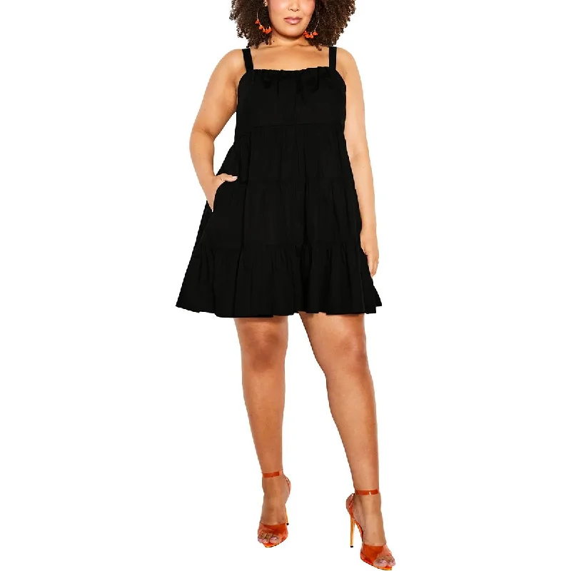 City Chic Womens Plus Tiered Cotton Fit & Flare Dress