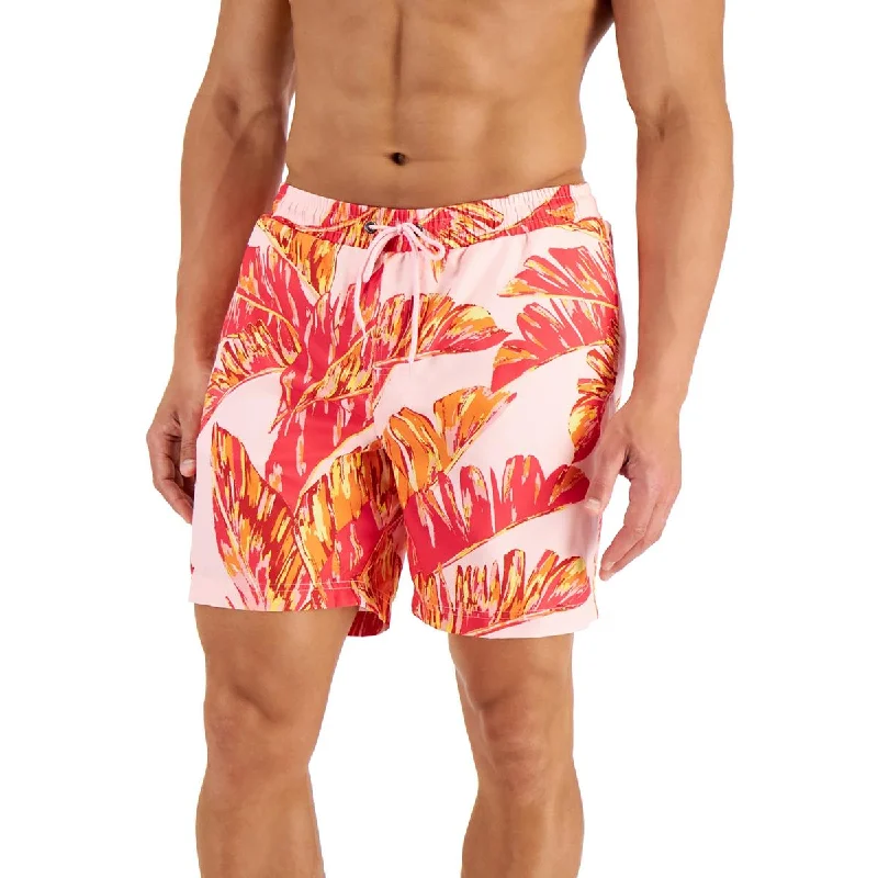 Club Room Mens Tropical Leaves Woven Printed Swim Trunks