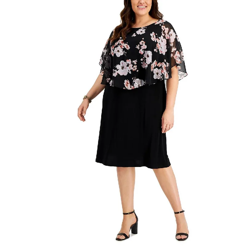 Connected Apparel Womens Plus Floral Print Midi Fit & Flare Dress