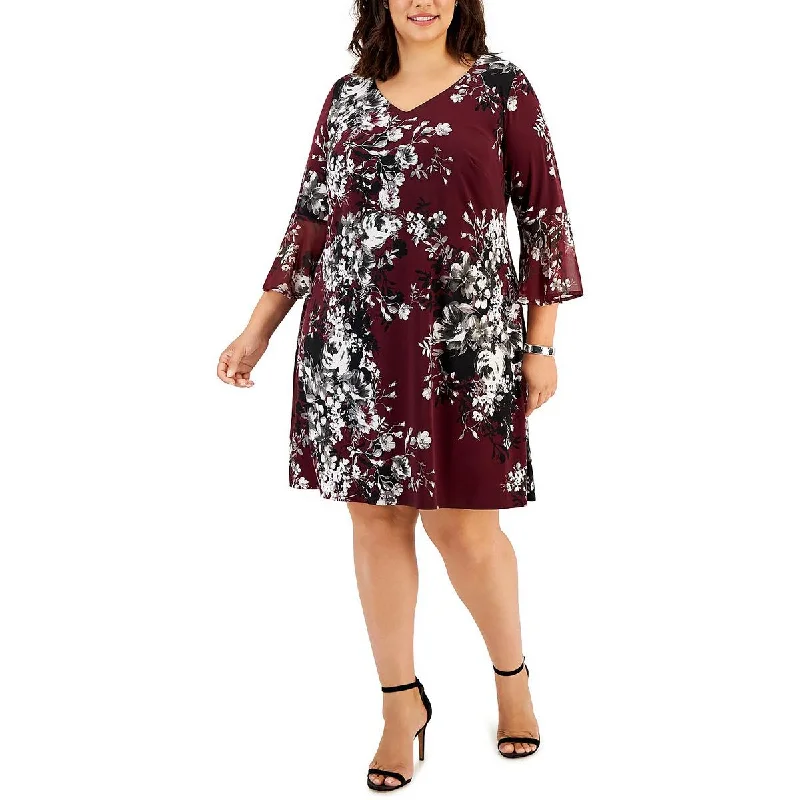 Connected Apparel Womens Plus Printed Mini Fit & Flare Dress