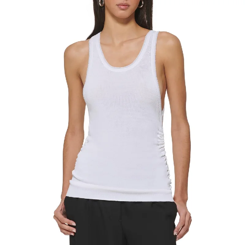 DKNY Womens Ribbed Scoop Neck Pullover Top